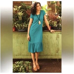 Soft Surroundings Women's Short Sleeve Fleur Midi Dress Teal Size Medium